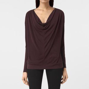All Saints Vicki Burgundy Cowl Neck Top